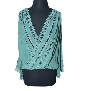 By together Jade Crochet Wrap Top sz S